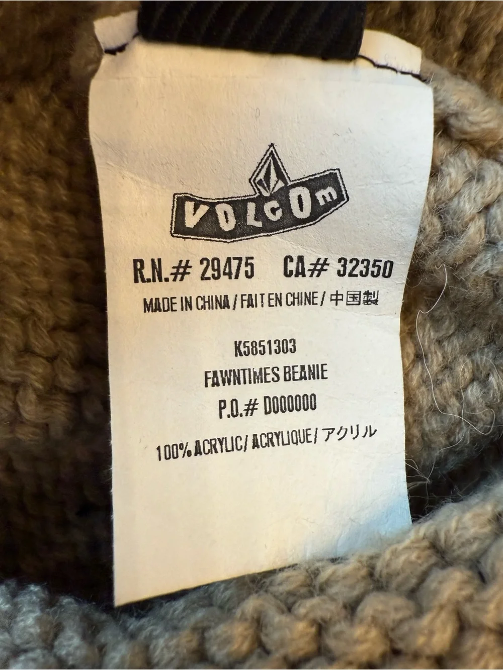 Volcom Deer Animal Knit Beanie + Gray Cable Knit Winter Hat Bundle Adult OS